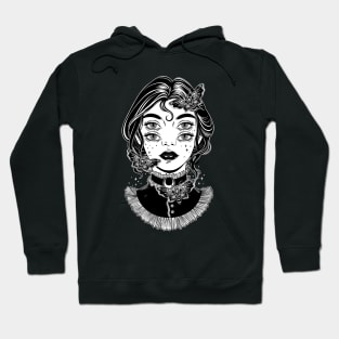 Cute victorian witch with butterflies and four eyes Hoodie